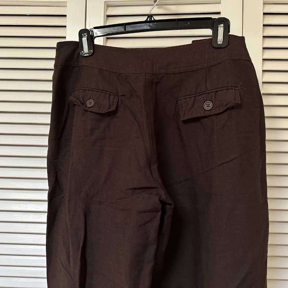 Vintage 90s Sherry Taylor Ramie Rayon Brown Sailor Trousers Wide Leg Medium - Picture 9 of 11